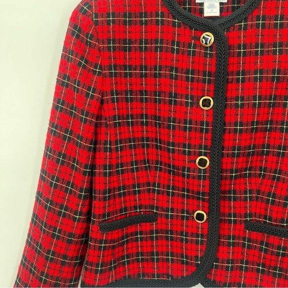 Vintage Pendleton Petite 100% Virgin Wool Tartan Plaid Red Blazer Jacket 10 y2k - Picture 5 of 11